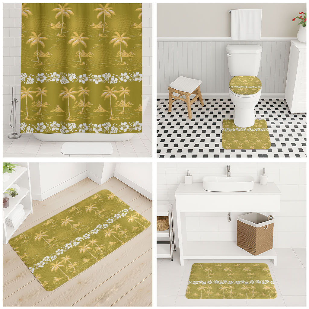 Yellow Hawaii Palm Tree Hibiscus Bathroom Set Fantasy Summer Vibe LT01 - Polynesian Pride