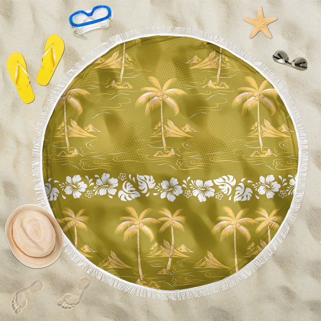 Yellow Hawaii Palm Tree Hibiscus Beach Blanket Fantasy Summer Vibe LT01 One Size 150cm Yellow - Polynesian Pride