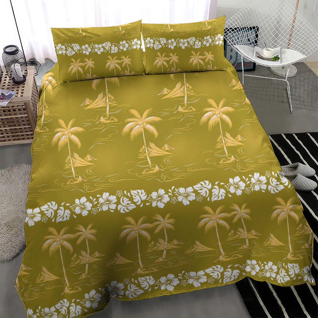 Yellow Hawaii Palm Tree Hibiscus Bedding Set Fantasy Summer Vibe LT01 - Polynesian Pride