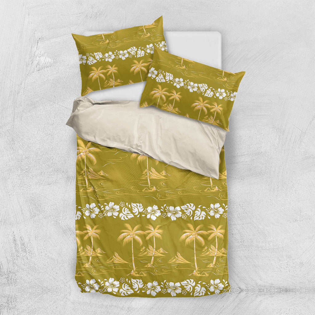 Yellow Hawaii Palm Tree Hibiscus Bedding Set Fantasy Summer Vibe LT01 US Twin 172cm x 218cm Yellow - Polynesian Pride