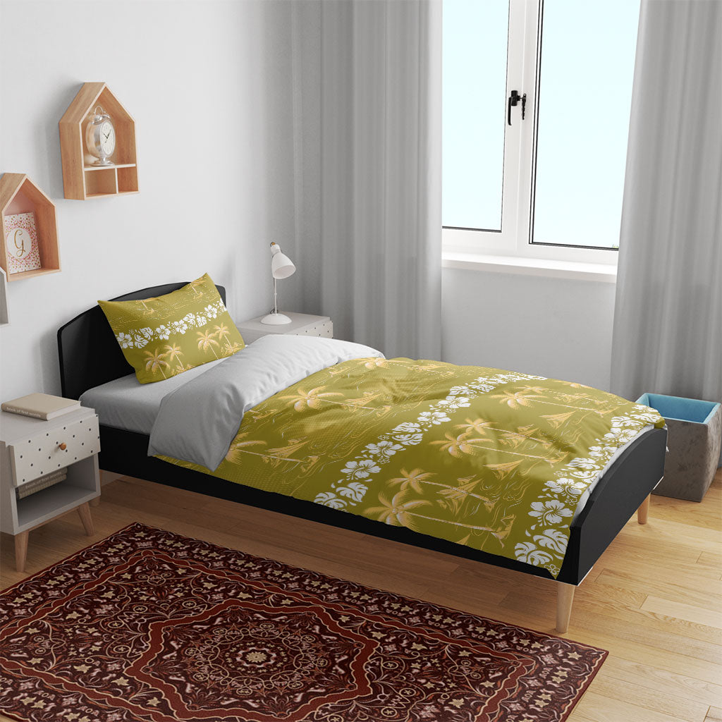 Yellow Hawaii Palm Tree Hibiscus Bedding Set Fantasy Summer Vibe LT01 - Polynesian Pride