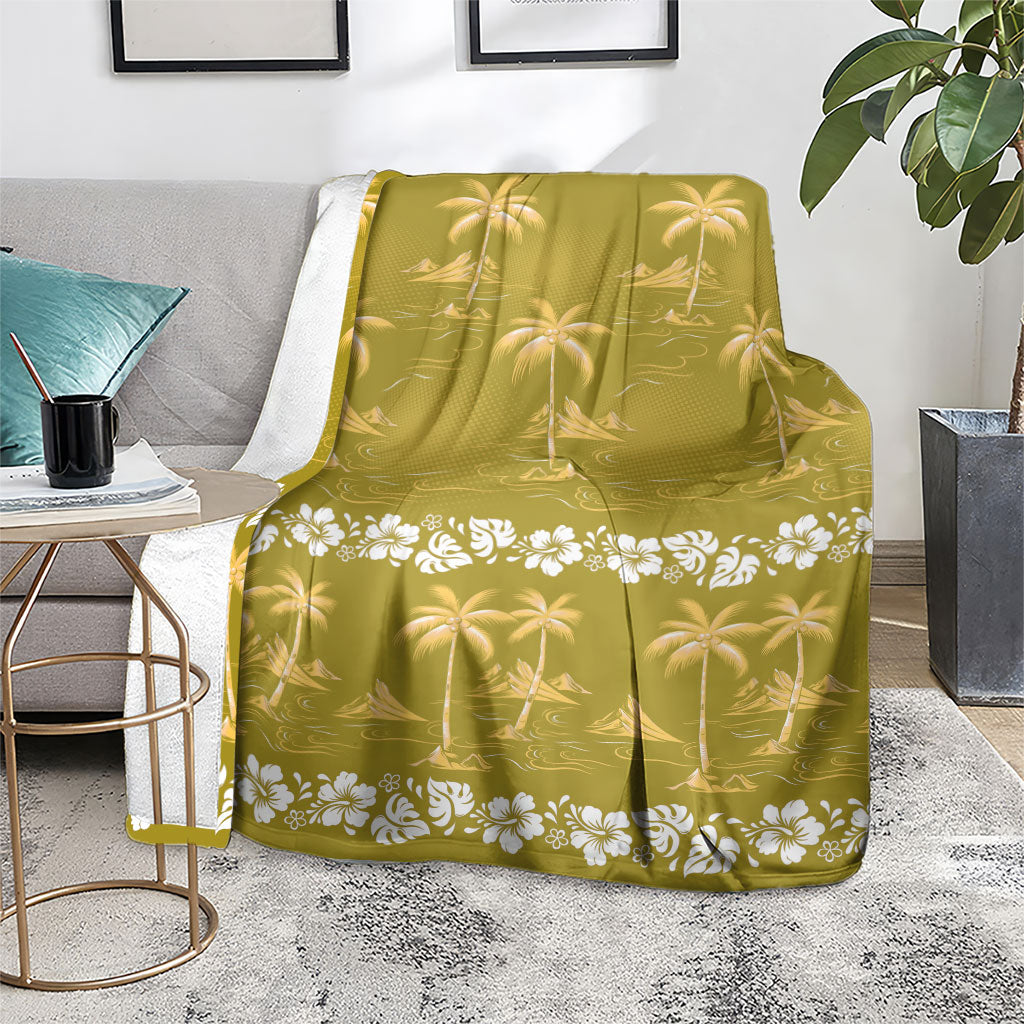 Yellow Hawaii Palm Tree Hibiscus Blanket Fantasy Summer Vibe LT01 - Polynesian Pride
