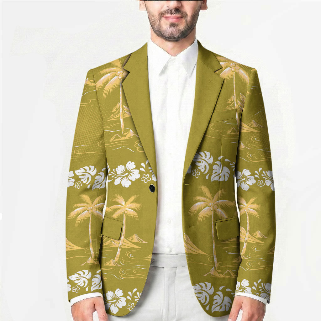 Yellow Hawaii Palm Tree Hibiscus Blazer Fantasy Summer Vibe LT01 - Polynesian Pride