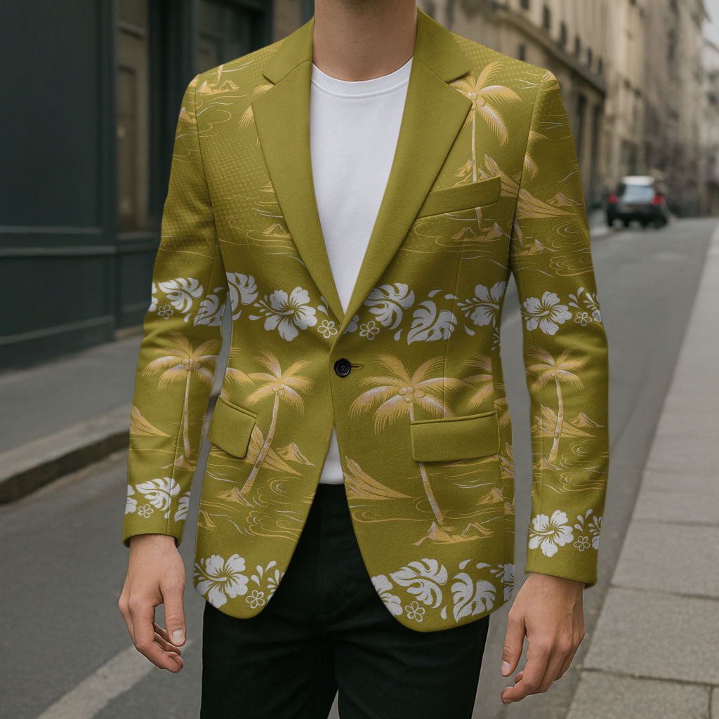 Yellow Hawaii Palm Tree Hibiscus Blazer Fantasy Summer Vibe LT01 - Polynesian Pride
