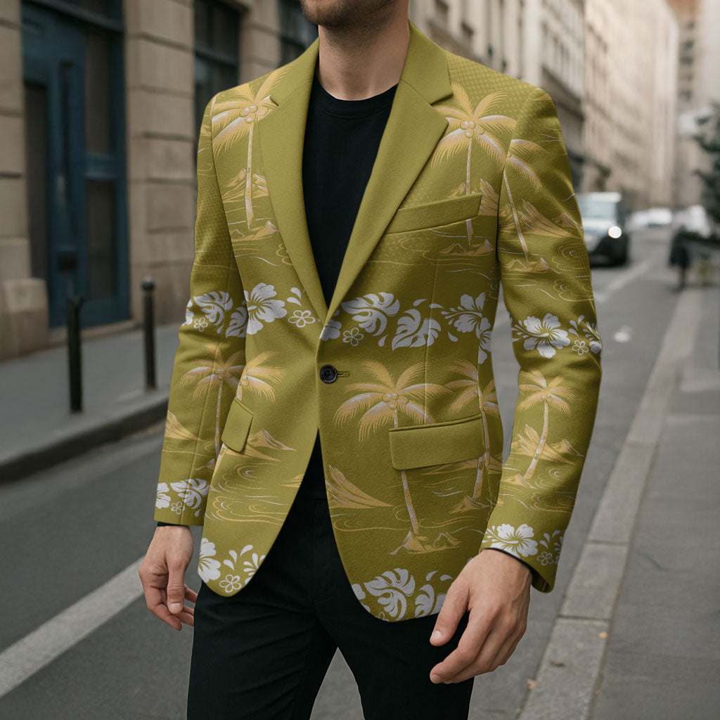 Yellow Hawaii Palm Tree Hibiscus Blazer Fantasy Summer Vibe LT01 - Polynesian Pride