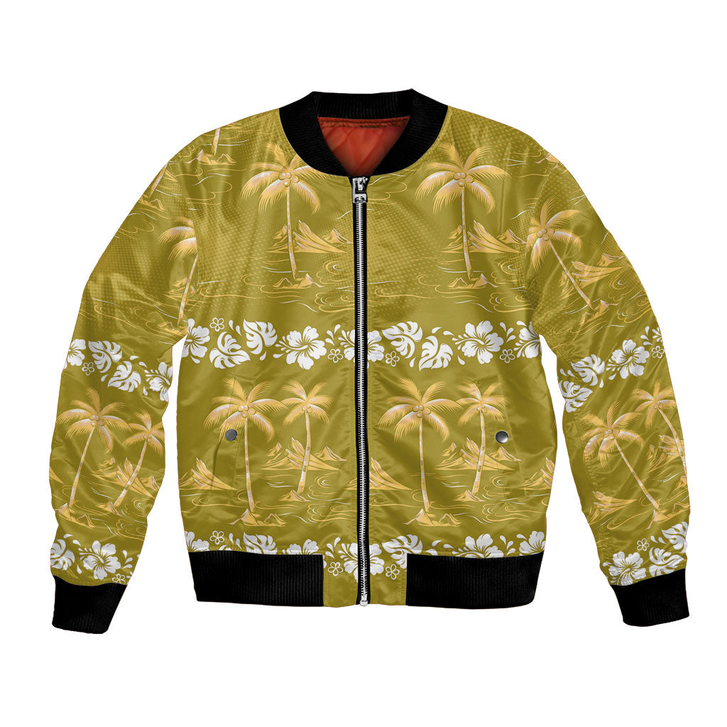 Yellow Hawaii Palm Tree Hibiscus Bomber Jacket Fantasy Summer Vibe LT01 Unisex Yellow - Polynesian Pride