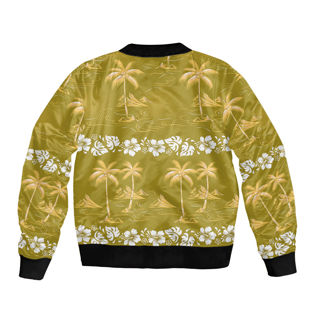 Yellow Hawaii Palm Tree Hibiscus Bomber Jacket Fantasy Summer Vibe LT01 - Polynesian Pride