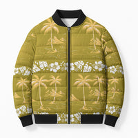 Yellow Hawaii Palm Tree Hibiscus Bomber Puffer Jacket Fantasy Summer Vibe LT01 Unisex Yellow - Polynesian Pride