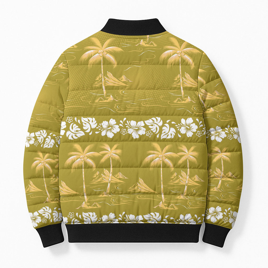 Yellow Hawaii Palm Tree Hibiscus Bomber Puffer Jacket Fantasy Summer Vibe LT01 - Polynesian Pride