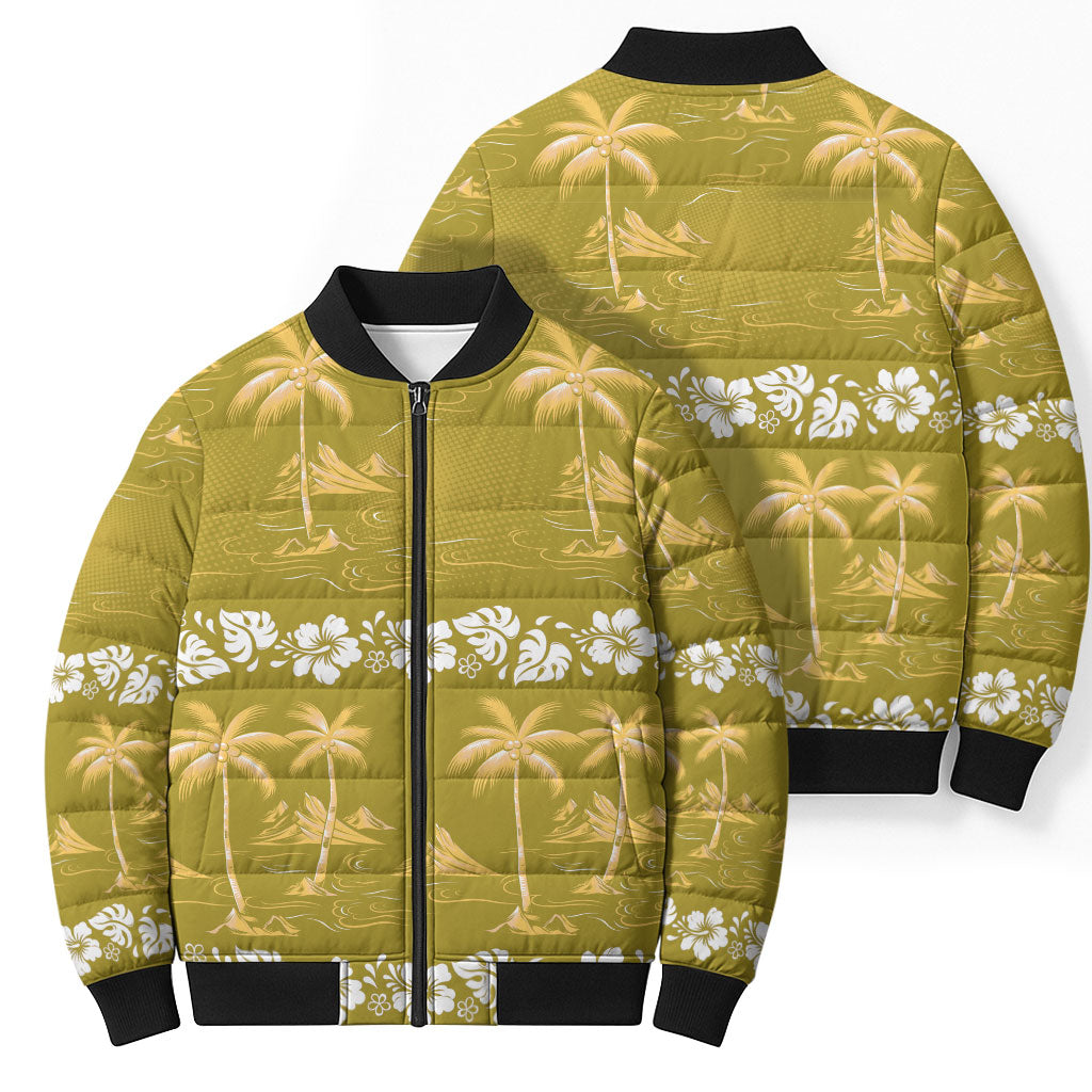 Yellow Hawaii Palm Tree Hibiscus Bomber Puffer Jacket Fantasy Summer Vibe LT01 - Polynesian Pride