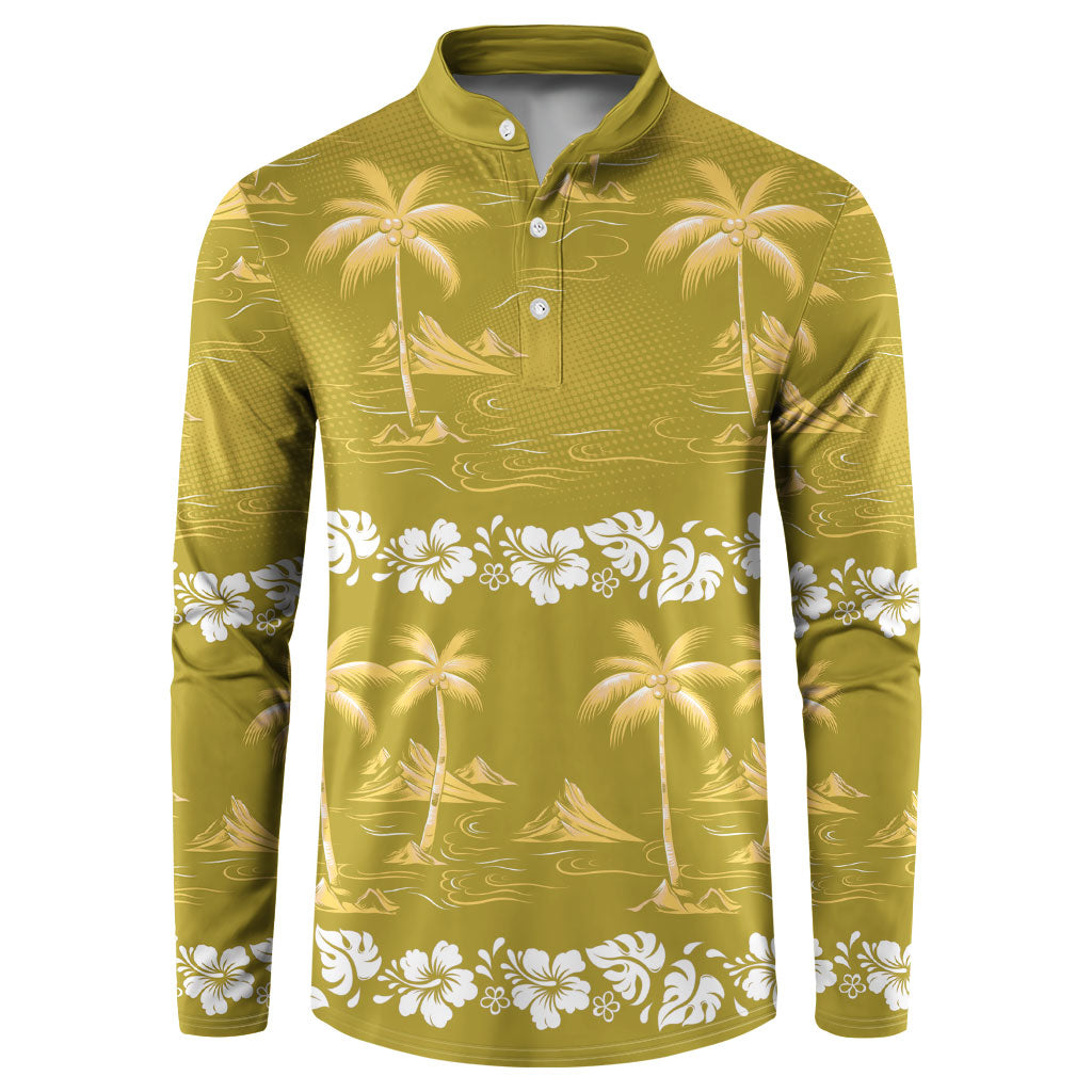 Yellow Hawaii Palm Tree Hibiscus Button Sweatshirt Fantasy Summer Vibe LT01 Yellow - Polynesian Pride