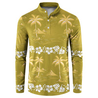 Yellow Hawaii Palm Tree Hibiscus Button Sweatshirt Fantasy Summer Vibe LT01 Yellow - Polynesian Pride
