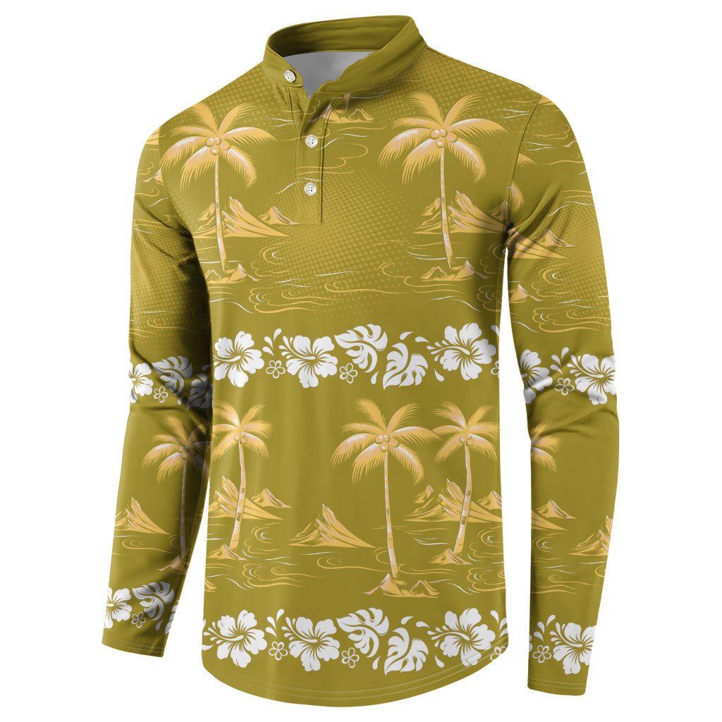 Yellow Hawaii Palm Tree Hibiscus Button Sweatshirt Fantasy Summer Vibe LT01 - Polynesian Pride