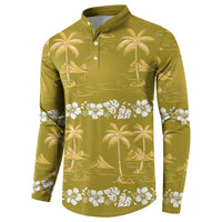 Yellow Hawaii Palm Tree Hibiscus Button Sweatshirt Fantasy Summer Vibe LT01 - Polynesian Pride