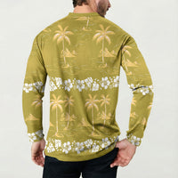 Yellow Hawaii Palm Tree Hibiscus Button Sweatshirt Fantasy Summer Vibe LT01 - Polynesian Pride