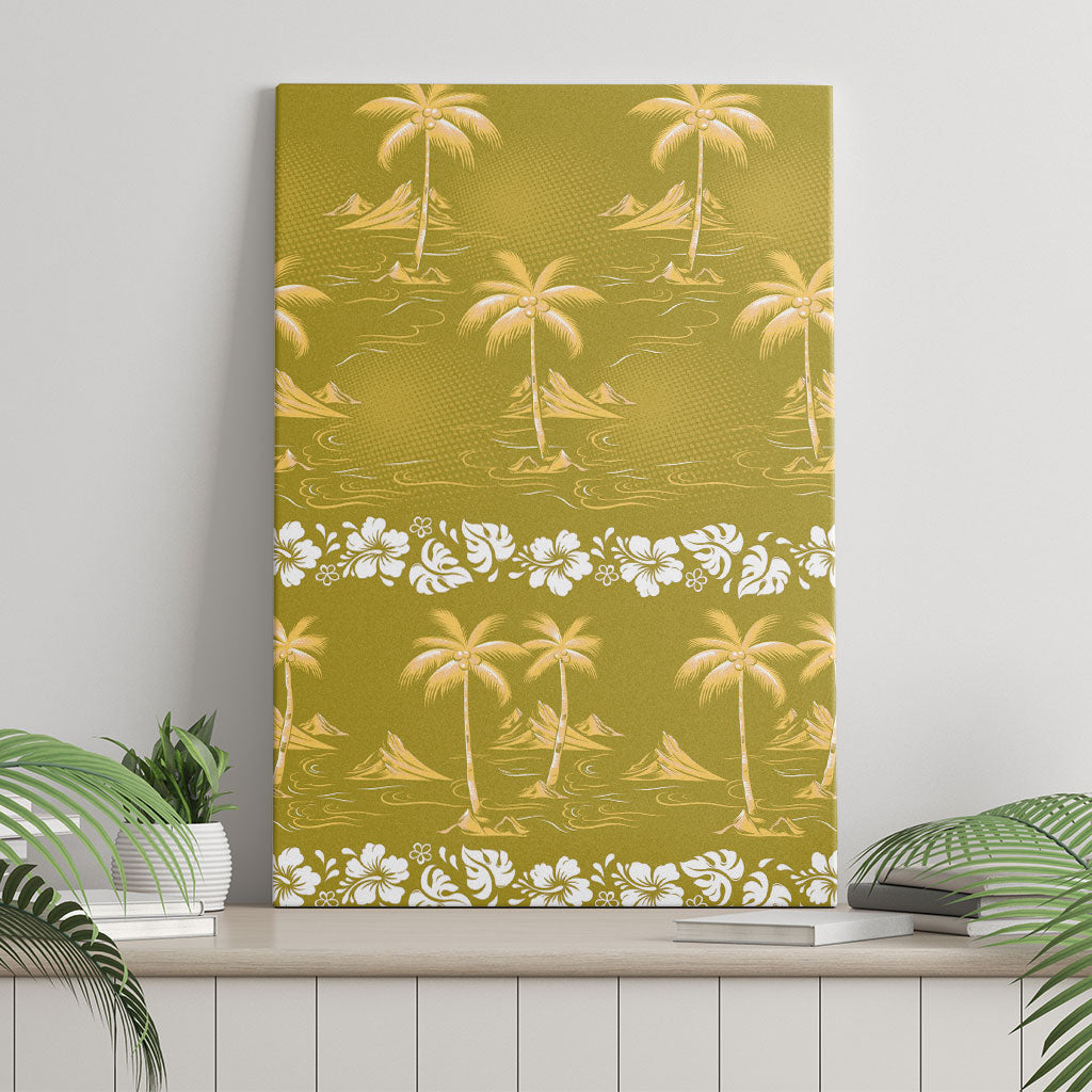 Yellow Hawaii Palm Tree Hibiscus Canvas Wall Art Fantasy Summer Vibe LT01 - Polynesian Pride