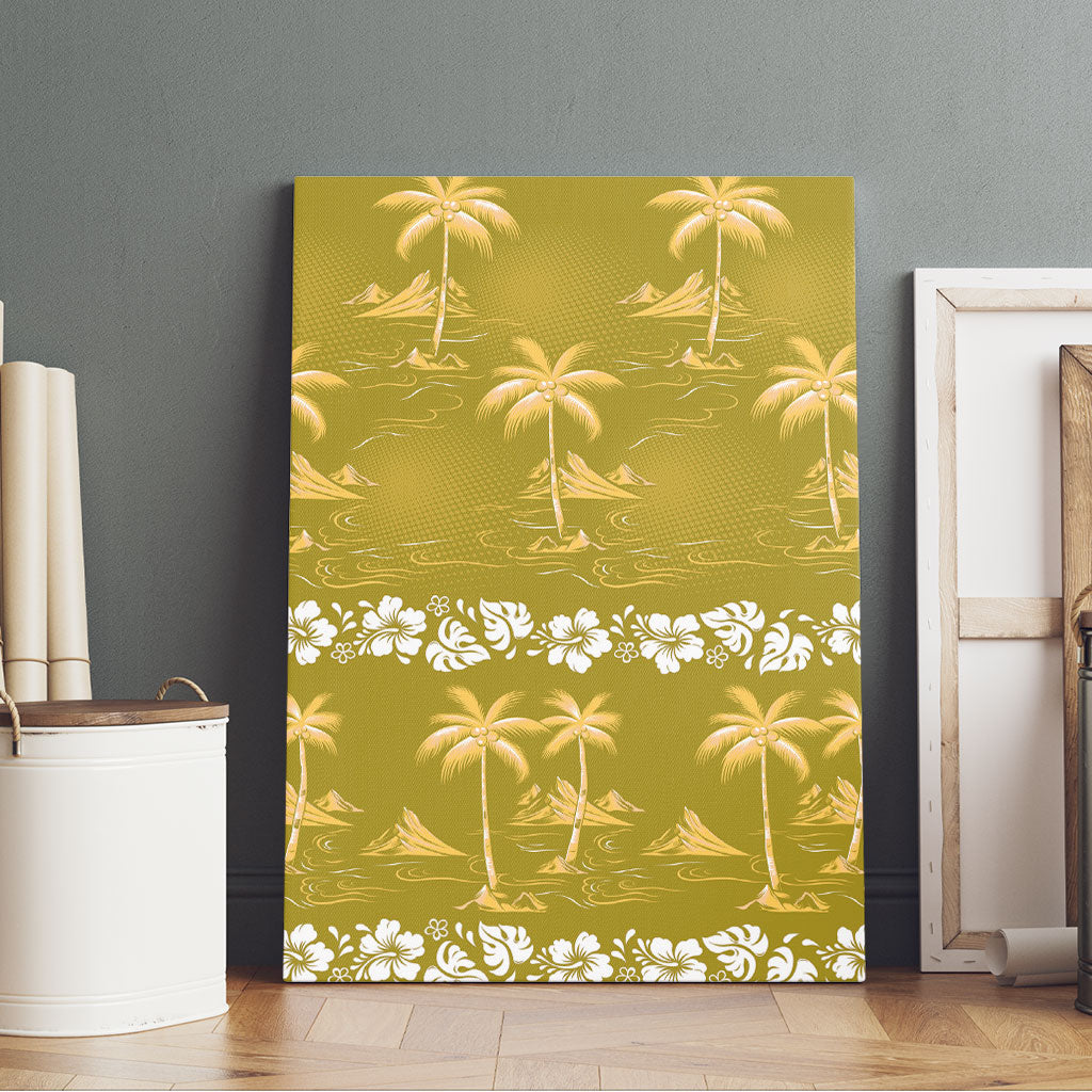 Yellow Hawaii Palm Tree Hibiscus Canvas Wall Art Fantasy Summer Vibe LT01 - Polynesian Pride