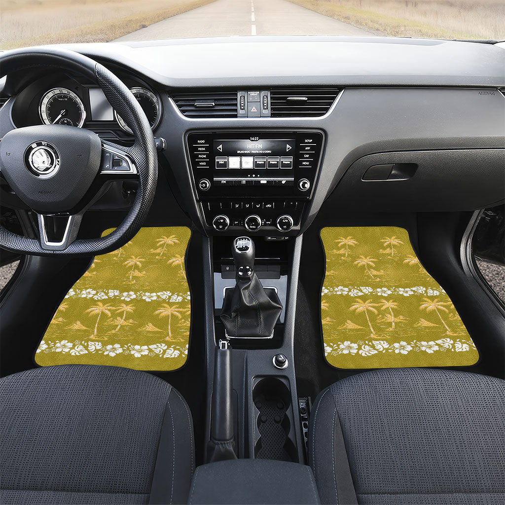 Yellow Hawaii Palm Tree Hibiscus Car Mats Fantasy Summer Vibe LT01 Set 2pcs - Front Yellow - Polynesian Pride