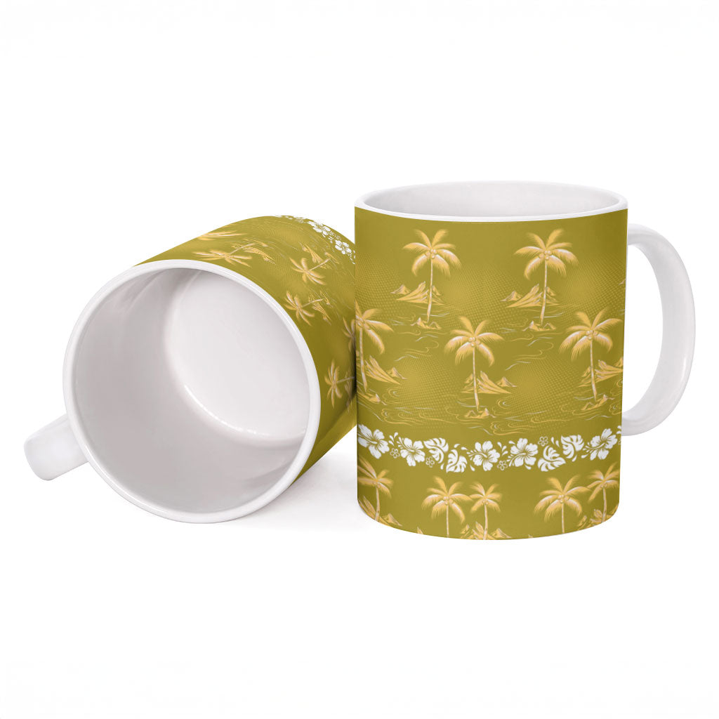 Yellow Hawaii Palm Tree Hibiscus Ceramic Mug Fantasy Summer Vibe LT01 - Polynesian Pride