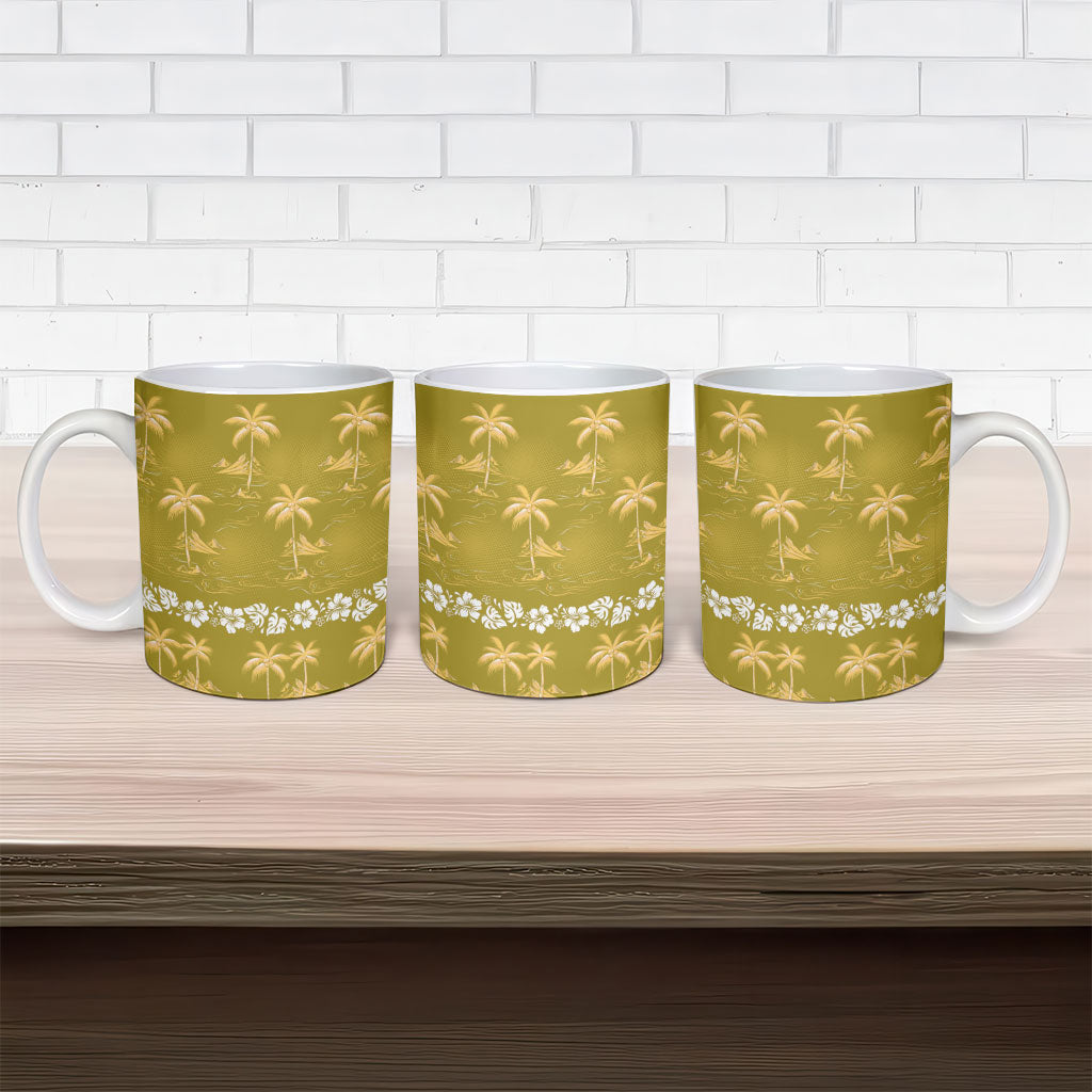 Yellow Hawaii Palm Tree Hibiscus Ceramic Mug Fantasy Summer Vibe LT01 - Polynesian Pride