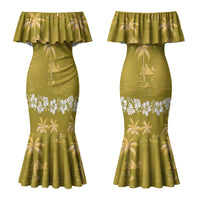 Yellow Hawaii Palm Tree Hibiscus Couples Matching Mermaid Dress and Hawaiian Shirt Fantasy Summer Vibe LT01 - Polynesian Pride