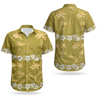 Yellow Hawaii Palm Tree Hibiscus Couples Matching Off Shoulder Short Dress and Hawaiian Shirt Fantasy Summer Vibe LT01 - Polynesian Pride