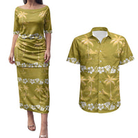 Yellow Hawaii Palm Tree Hibiscus Couples Matching Puletasi and Hawaiian Shirt Fantasy Summer Vibe LT01 Yellow - Polynesian Pride
