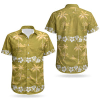 Yellow Hawaii Palm Tree Hibiscus Couples Matching Short Sleeve Bodycon Dress and Hawaiian Shirt Fantasy Summer Vibe LT01 - Polynesian Pride