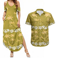 Yellow Hawaii Palm Tree Hibiscus Couples Matching Summer Maxi Dress and Hawaiian Shirt Fantasy Summer Vibe LT01 Yellow - Polynesian Pride