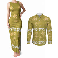 Yellow Hawaii Palm Tree Hibiscus Couples Matching Tank Maxi Dress and Long Sleeve Button Shirt Fantasy Summer Vibe LT01 Yellow - Polynesian Pride