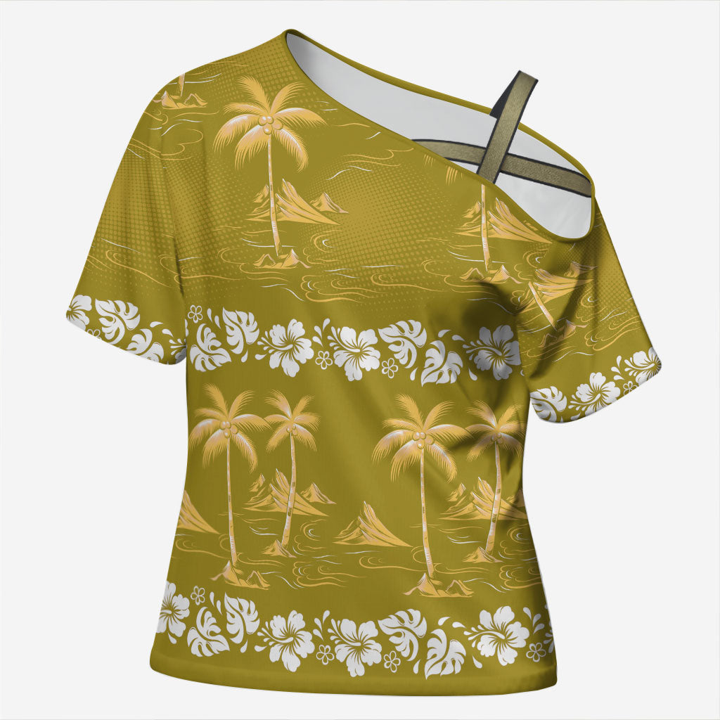 Yellow Hawaii Palm Tree Hibiscus Cross Shoulder Shirt Fantasy Summer Vibe LT01 Female Yellow - Polynesian Pride