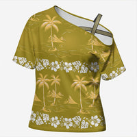 Yellow Hawaii Palm Tree Hibiscus Cross Shoulder Shirt Fantasy Summer Vibe LT01 Female Yellow - Polynesian Pride