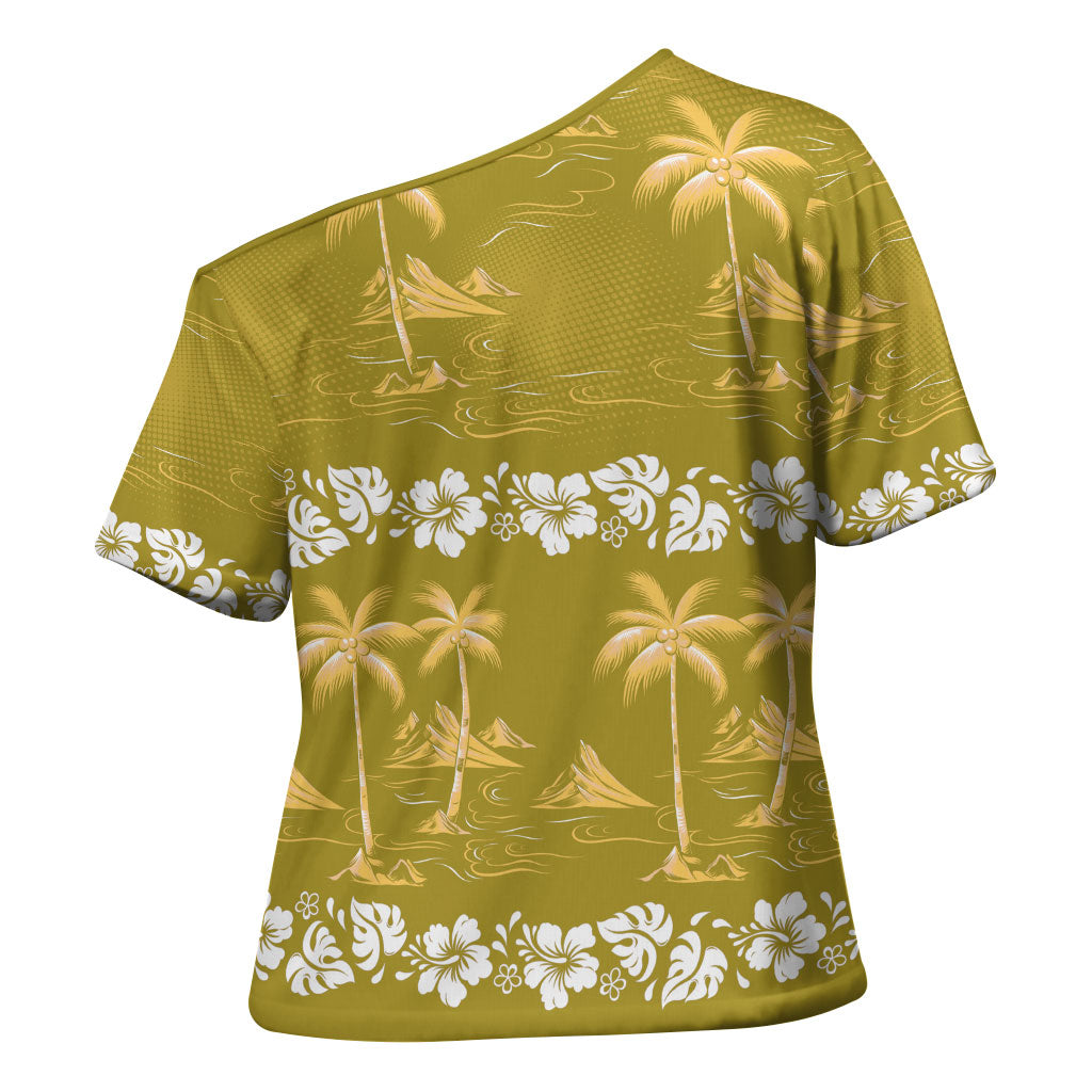 Yellow Hawaii Palm Tree Hibiscus Cross Shoulder Shirt Fantasy Summer Vibe LT01 - Polynesian Pride
