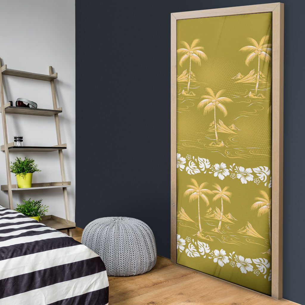 Yellow Hawaii Palm Tree Hibiscus Door Cover Fantasy Summer Vibe LT01 - Polynesian Pride