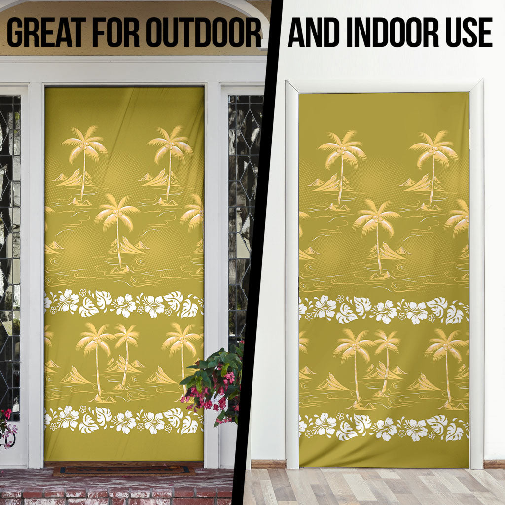 Yellow Hawaii Palm Tree Hibiscus Door Cover Fantasy Summer Vibe LT01 - Polynesian Pride