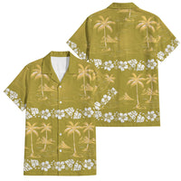 Yellow Hawaii Palm Tree Hibiscus Family Matching Long Sleeve Bodycon Dress and Hawaiian Shirt Fantasy Summer Vibe LT01 Dad's Shirt - Short Sleeve Yellow - Polynesian Pride