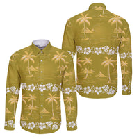 Yellow Hawaii Palm Tree Hibiscus Family Matching Puletasi and Hawaiian Shirt Fantasy Summer Vibe LT01 Dad's Shirt - Long Sleeve Yellow - Polynesian Pride