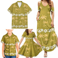 Yellow Hawaii Palm Tree Hibiscus Family Matching Summer Maxi Dress and Hawaiian Shirt Fantasy Summer Vibe LT01 - Polynesian Pride