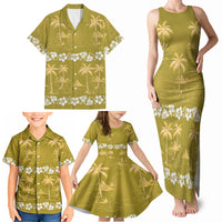 Yellow Hawaii Palm Tree Hibiscus Family Matching Tank Maxi Dress and Hawaiian Shirt Fantasy Summer Vibe LT01 - Polynesian Pride