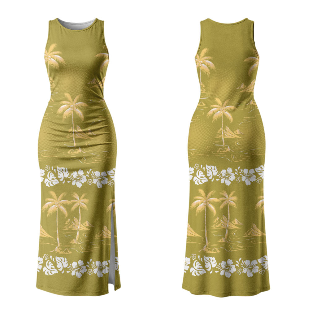 Yellow Hawaii Palm Tree Hibiscus Family Matching Tank Maxi Dress and Hawaiian Shirt Fantasy Summer Vibe LT01 Mom's Dress Yellow - Polynesian Pride