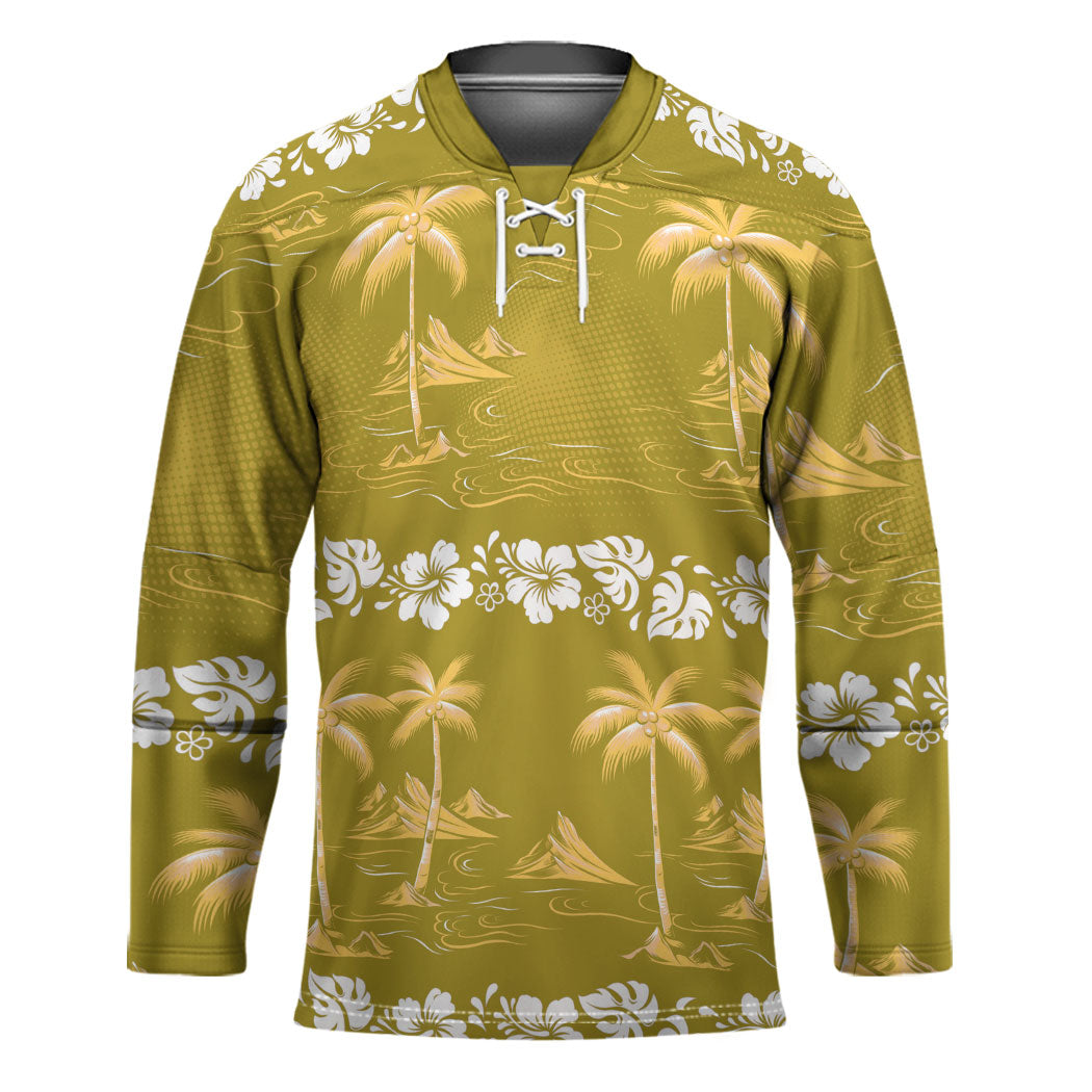 Yellow Hawaii Palm Tree Hibiscus Hockey Jersey Fantasy Summer Vibe LT01 Unisex Yellow - Polynesian Pride