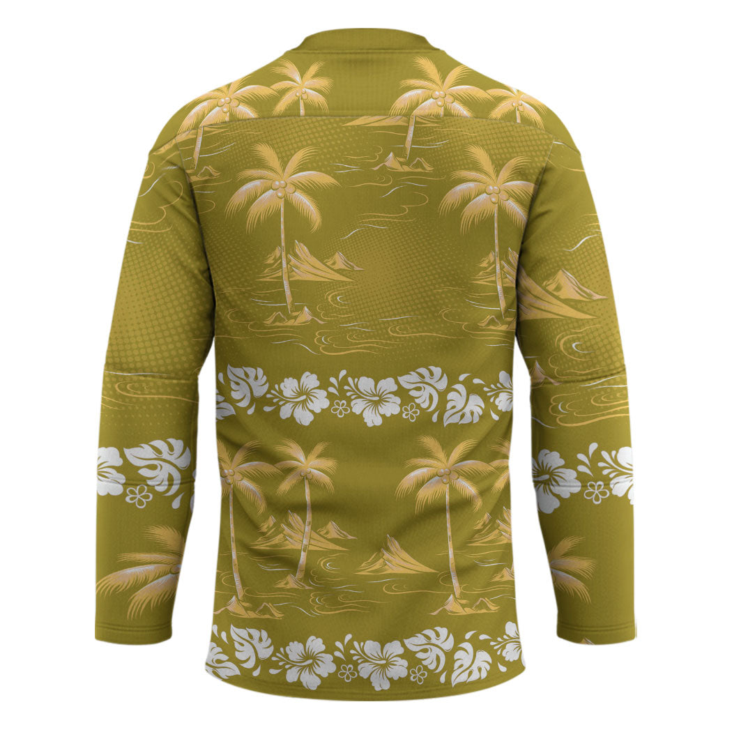 Yellow Hawaii Palm Tree Hibiscus Hockey Jersey Fantasy Summer Vibe LT01 - Polynesian Pride