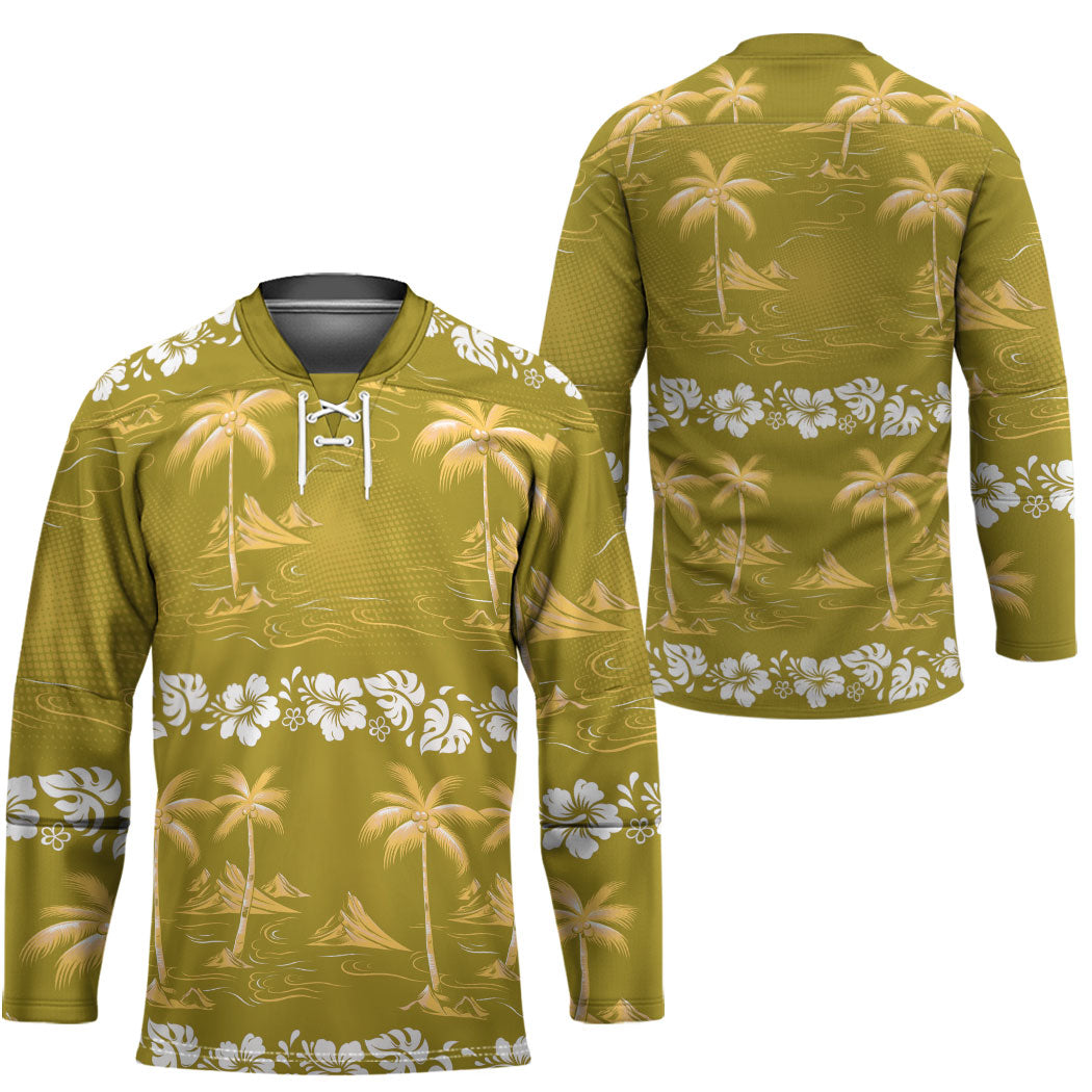 Yellow Hawaii Palm Tree Hibiscus Hockey Jersey Fantasy Summer Vibe LT01 - Polynesian Pride