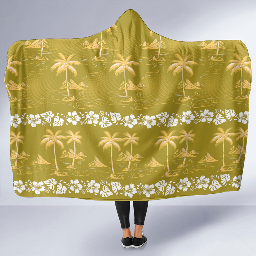 Yellow Hawaii Palm Tree Hibiscus Hooded Blanket Fantasy Summer Vibe LT01 One Size Yellow - Polynesian Pride