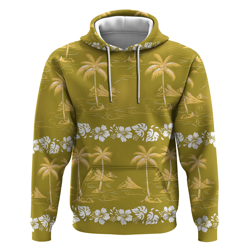 Yellow Hawaii Palm Tree Hibiscus Hoodie Fantasy Summer Vibe LT01 Pullover Hoodie Yellow - Polynesian Pride