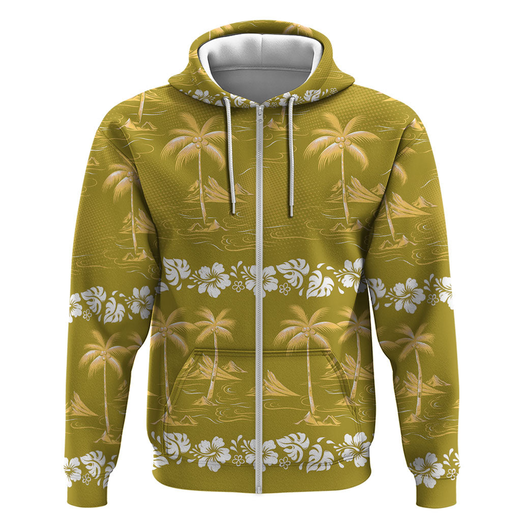 Yellow Hawaii Palm Tree Hibiscus Hoodie Fantasy Summer Vibe LT01 Zip Hoodie Yellow - Polynesian Pride