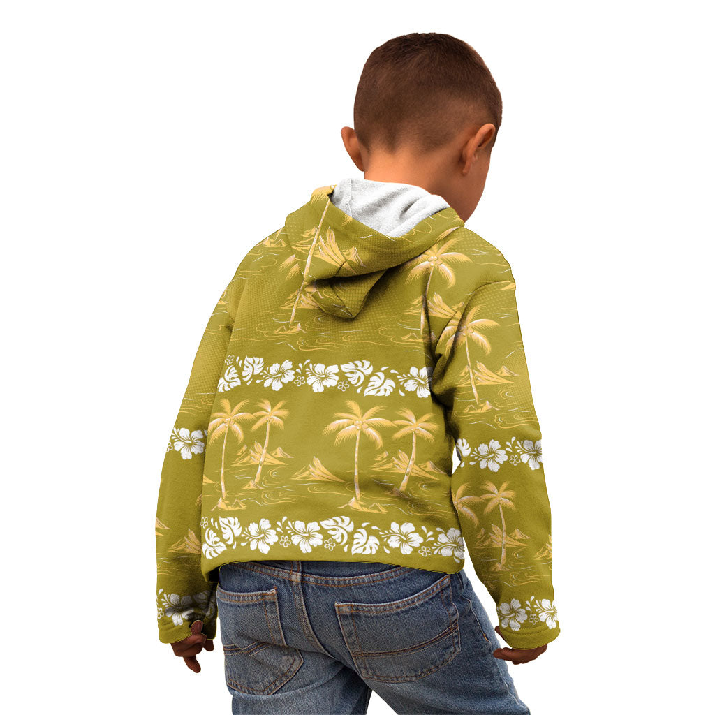 Yellow Hawaii Palm Tree Hibiscus Kid Hoodie Fantasy Summer Vibe LT01 - Polynesian Pride