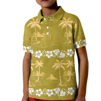 Yellow Hawaii Palm Tree Hibiscus Kid Polo Shirt Fantasy Summer Vibe LT01 Kid Yellow - Polynesian Pride
