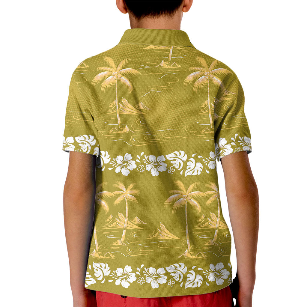 Yellow Hawaii Palm Tree Hibiscus Kid Polo Shirt Fantasy Summer Vibe LT01 - Polynesian Pride