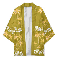 Yellow Hawaii Palm Tree Hibiscus Kimono Fantasy Summer Vibe LT01 Unisex Yellow - Polynesian Pride